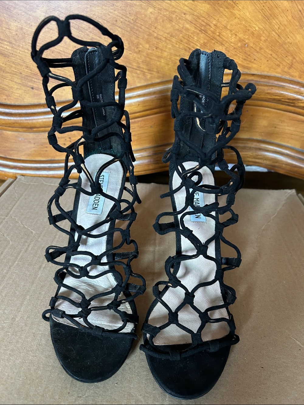 Steve Madden Mayfair Black Knotted Lace-Up Gladiator Heels